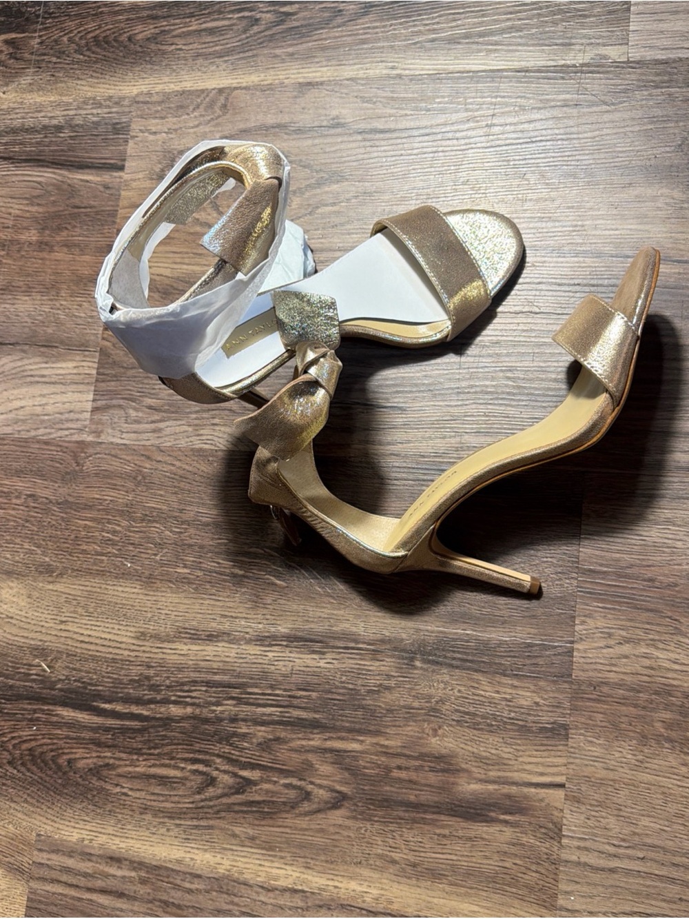 Ann Taylor Ankle Strap Bow Gold Metallic Leather Heel Sandals Size 5 M New